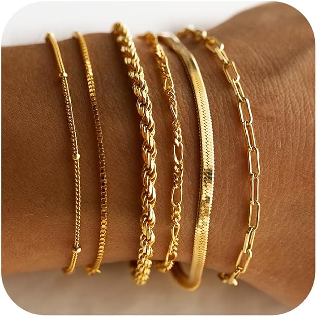 Kit Pulseiras Douradas Femininas – Corrente Mix Charmoso