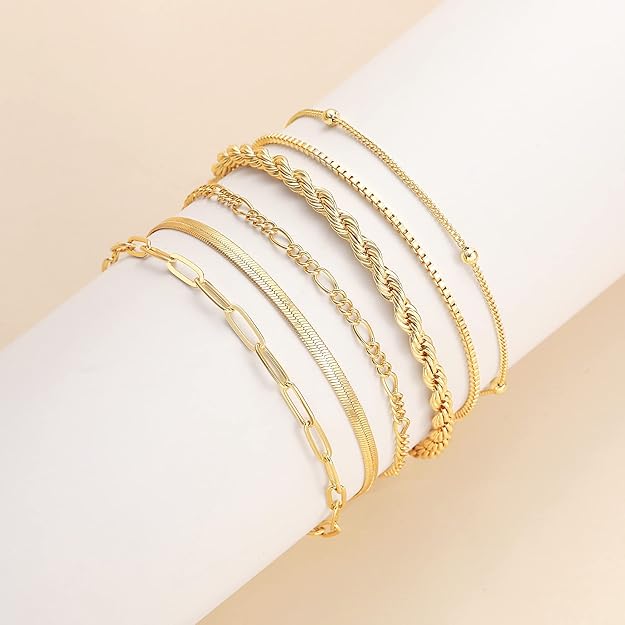 Kit Pulseiras Douradas Femininas – Corrente Mix Charmoso