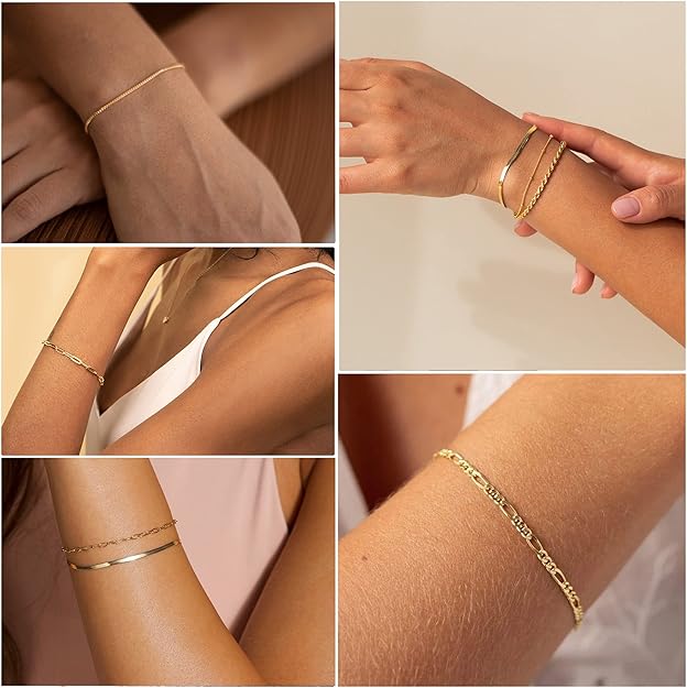 Kit Pulseiras Douradas Femininas – Corrente Mix Charmoso
