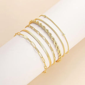 Kit Pulseiras Douradas Femininas – Corrente Mix Charmoso