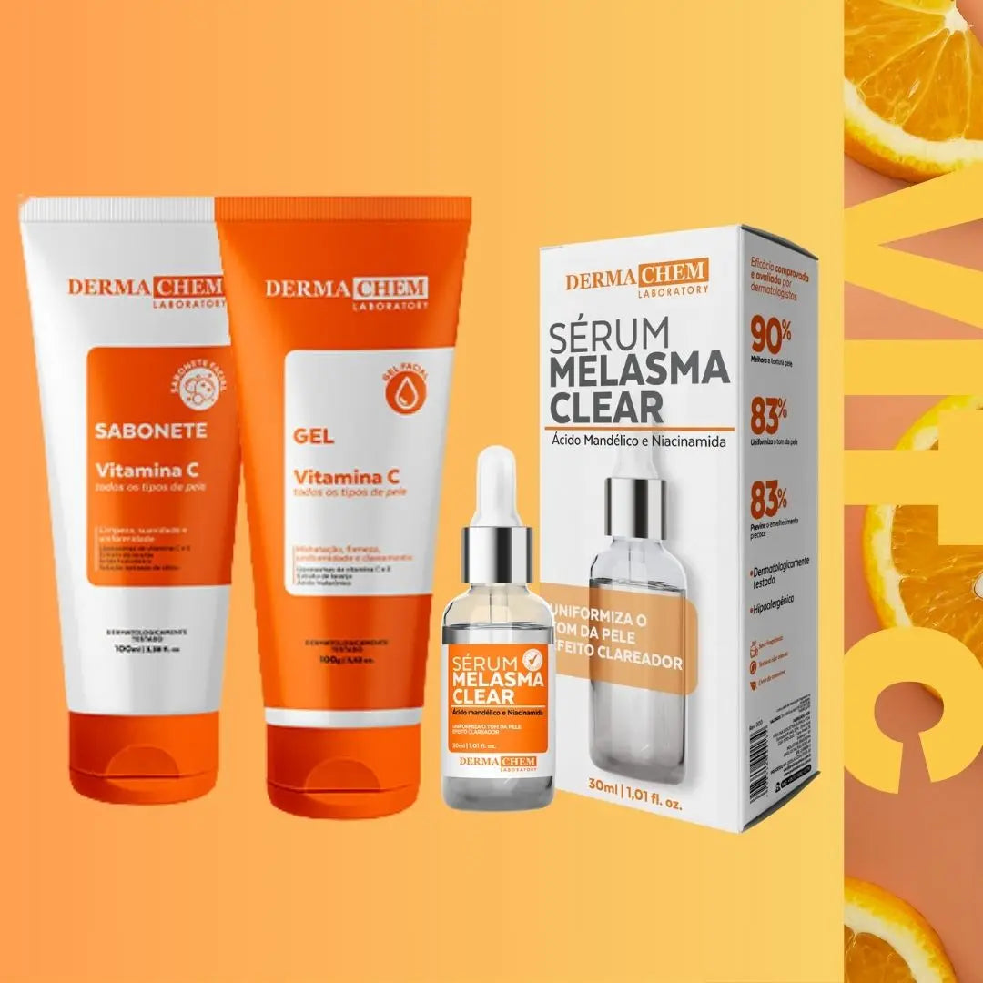 Kit Skincare Clareador e Anti-idade com Vitamina C – Dermachem (3 Peças
