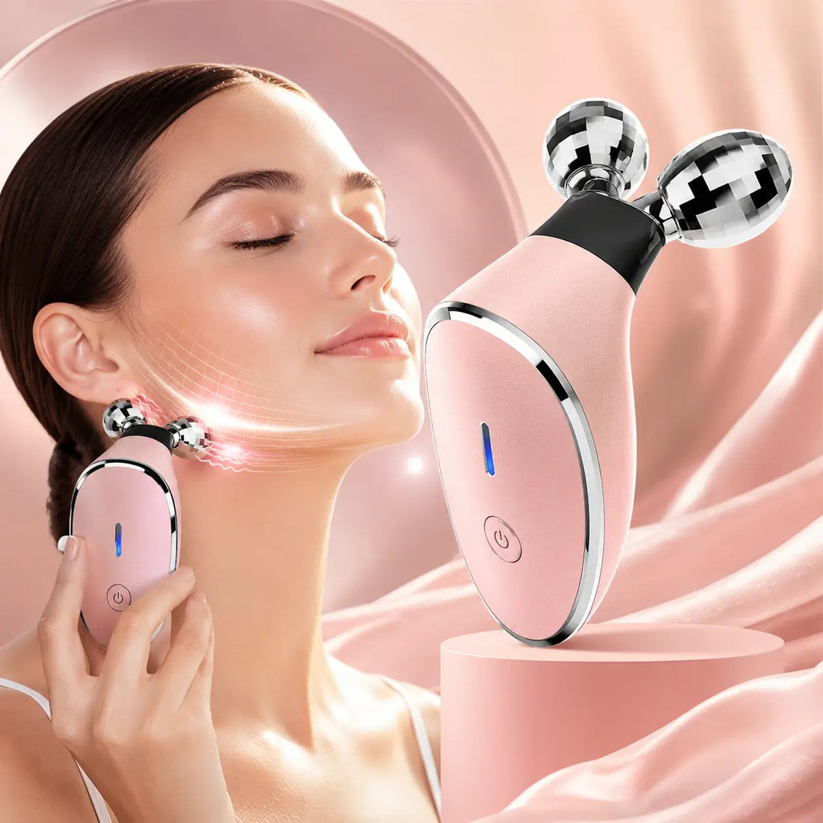 Massageador Facial com Microcorrente e Rolos 3D – Lifting Facial e Efeito V-Line