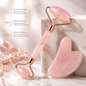 Rolo Facial Quartzo Rosa + Gua Sha