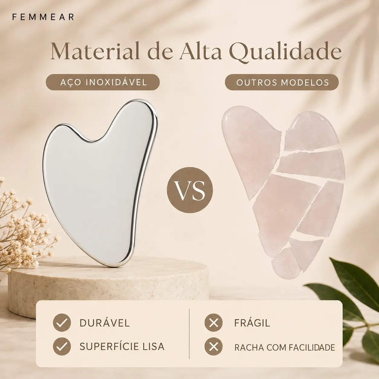 Gua Sha Premium em Aço Inoxidável FEMMEAR