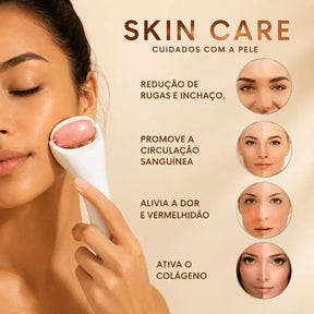 Massageador Gelado Rolo Drenagem Rosto Inchaço Rugas Limpeza