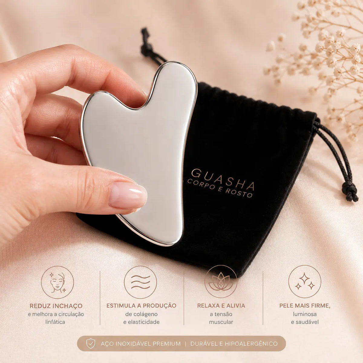 Gua Sha Facial em Aço Inox
