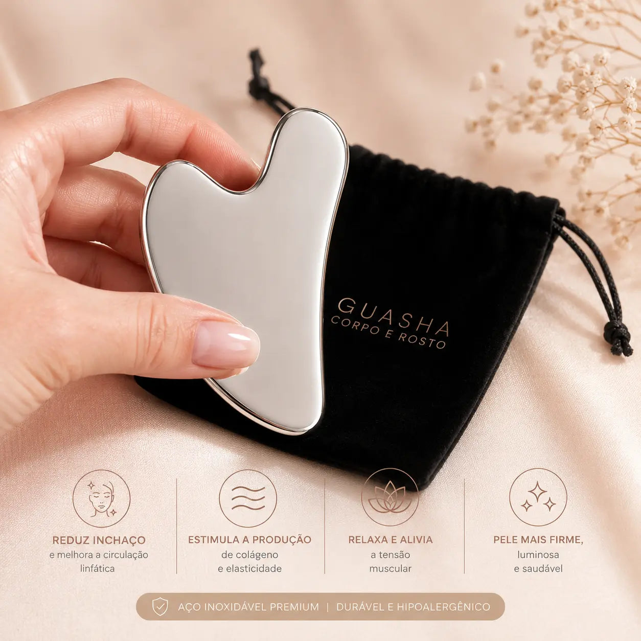 Gua Sha Facial em Aço Inox