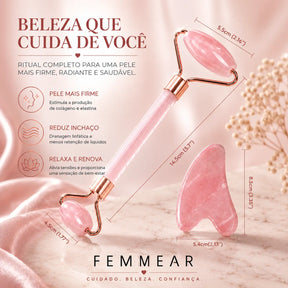 Rolo Facial Quartzo Rosa + Gua Sha