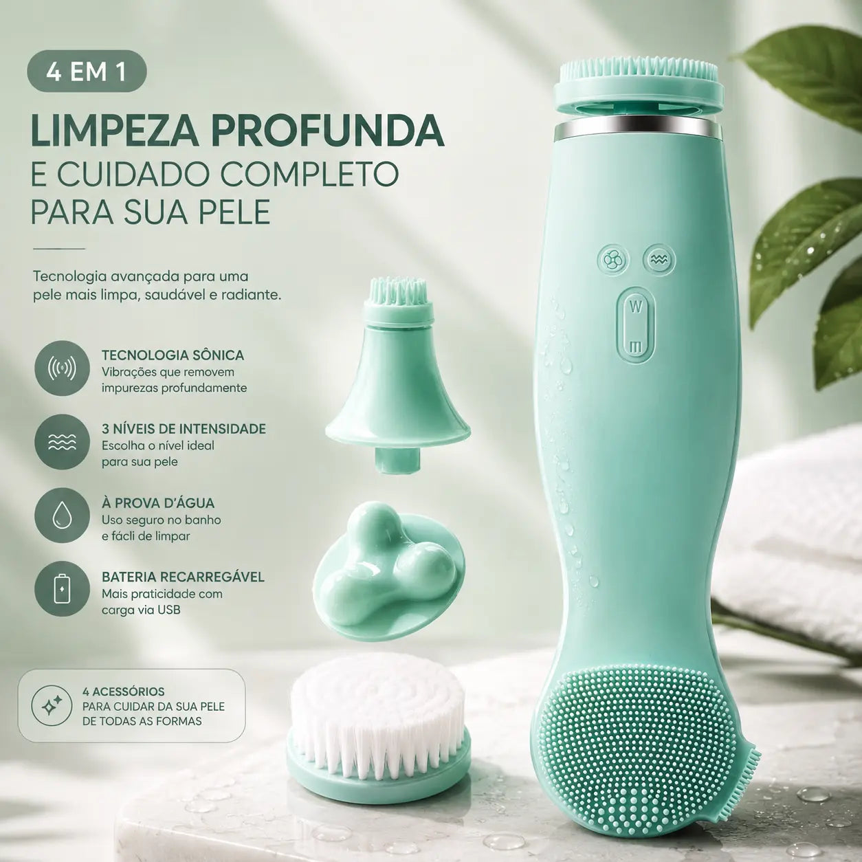 Escova Facial Elétrica de Limpeza Profunda
