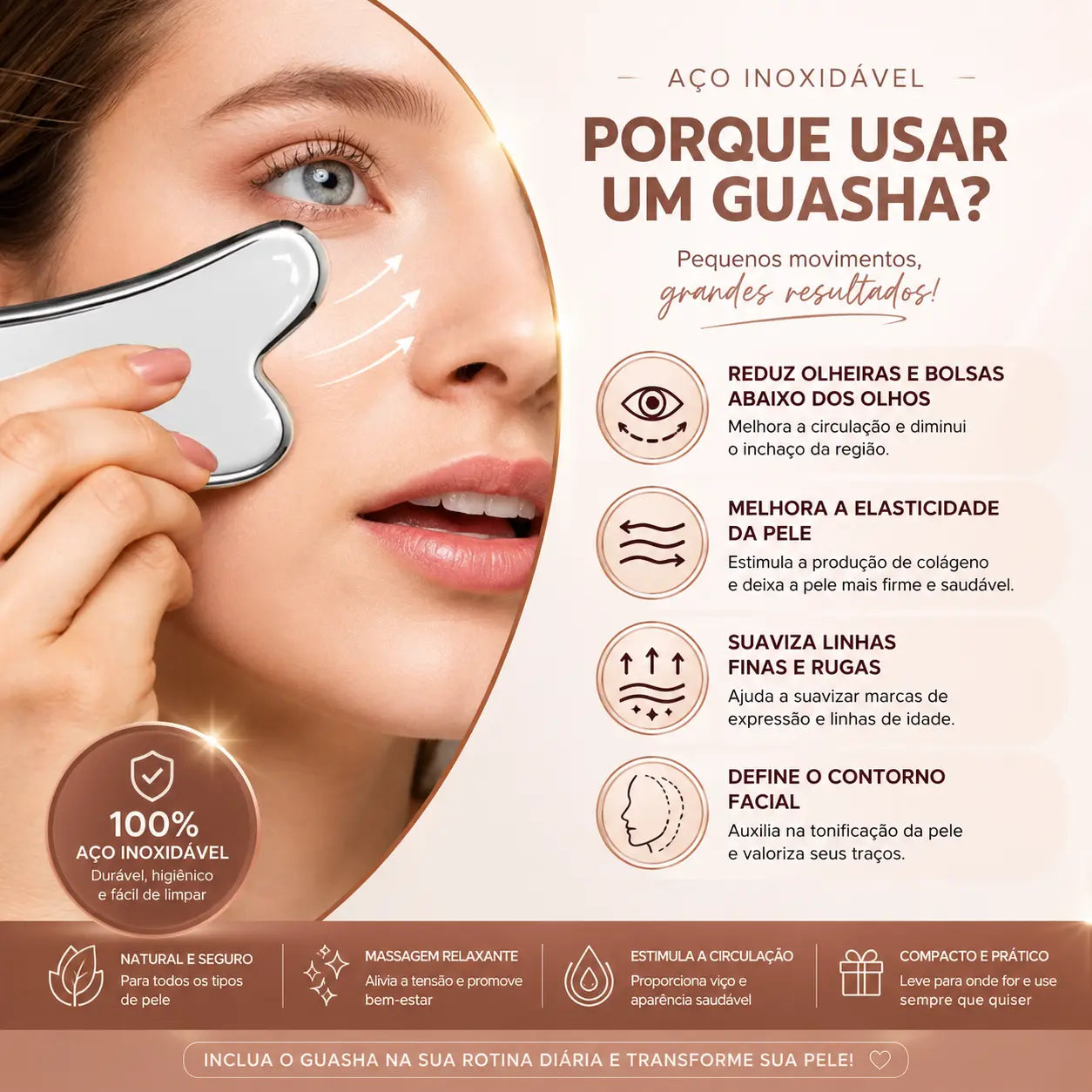 Gua Sha Facial em Aço Inox