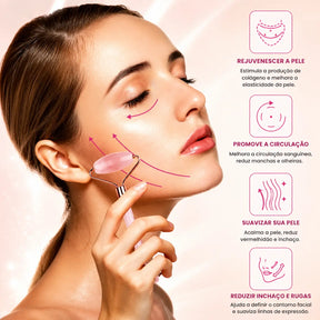 Rolo Facial Quartzo Rosa + Gua Sha