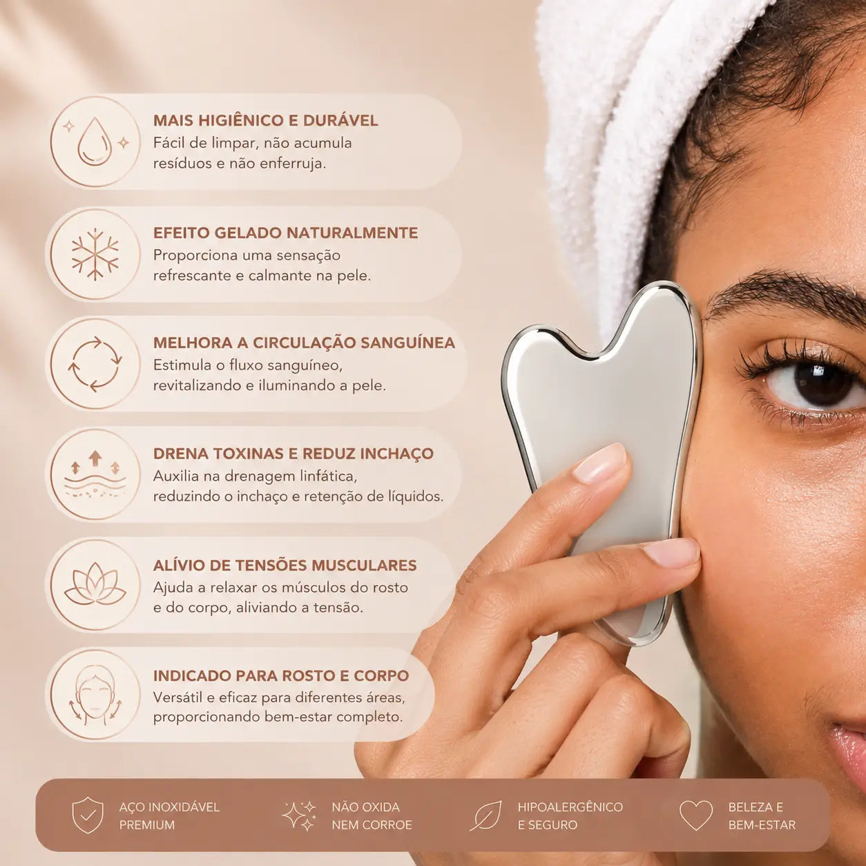 Gua Sha Facial em Aço Inox
