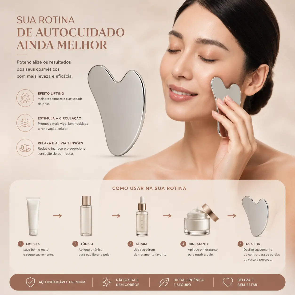 Gua Sha Facial em Aço Inox
