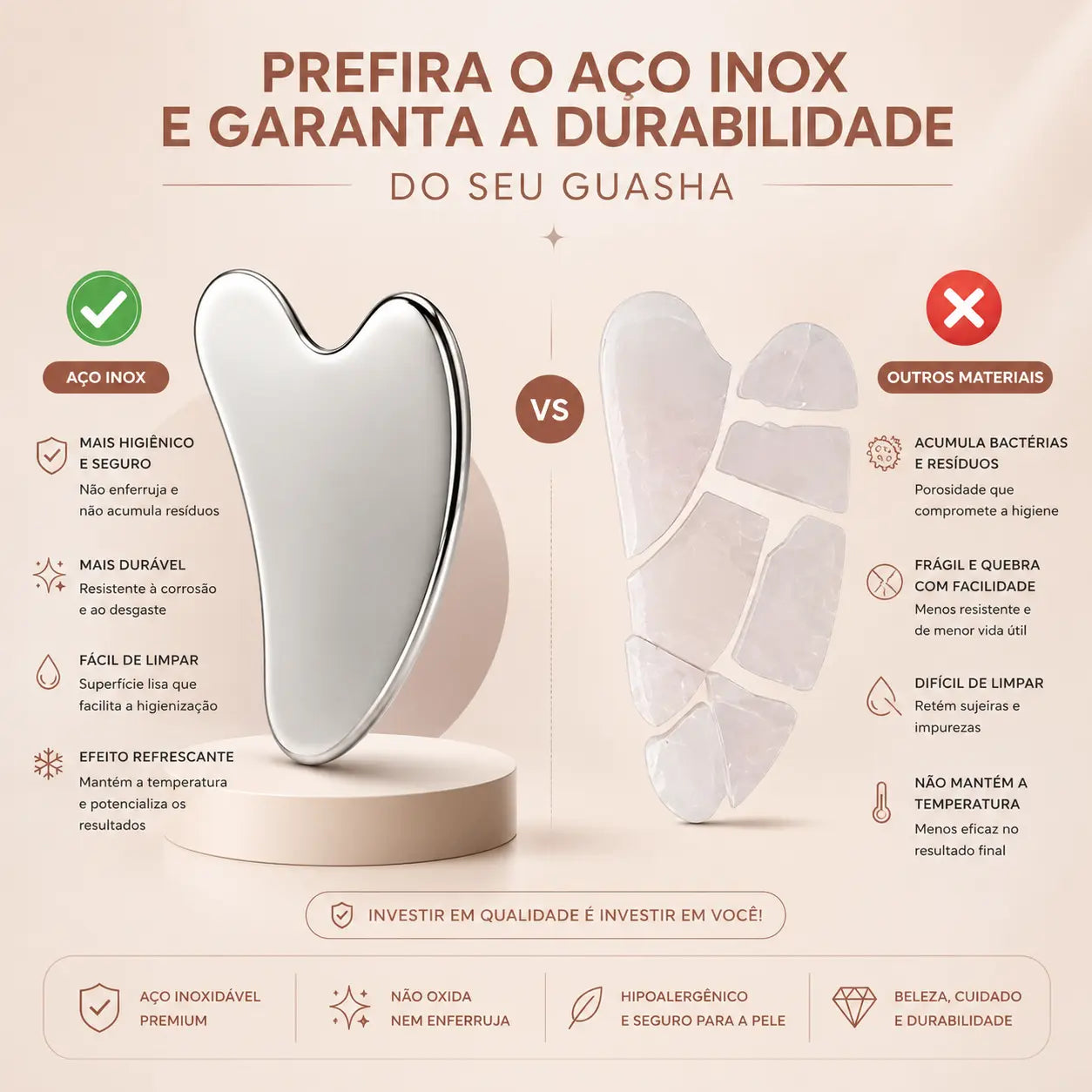 Gua Sha Facial em Aço Inox