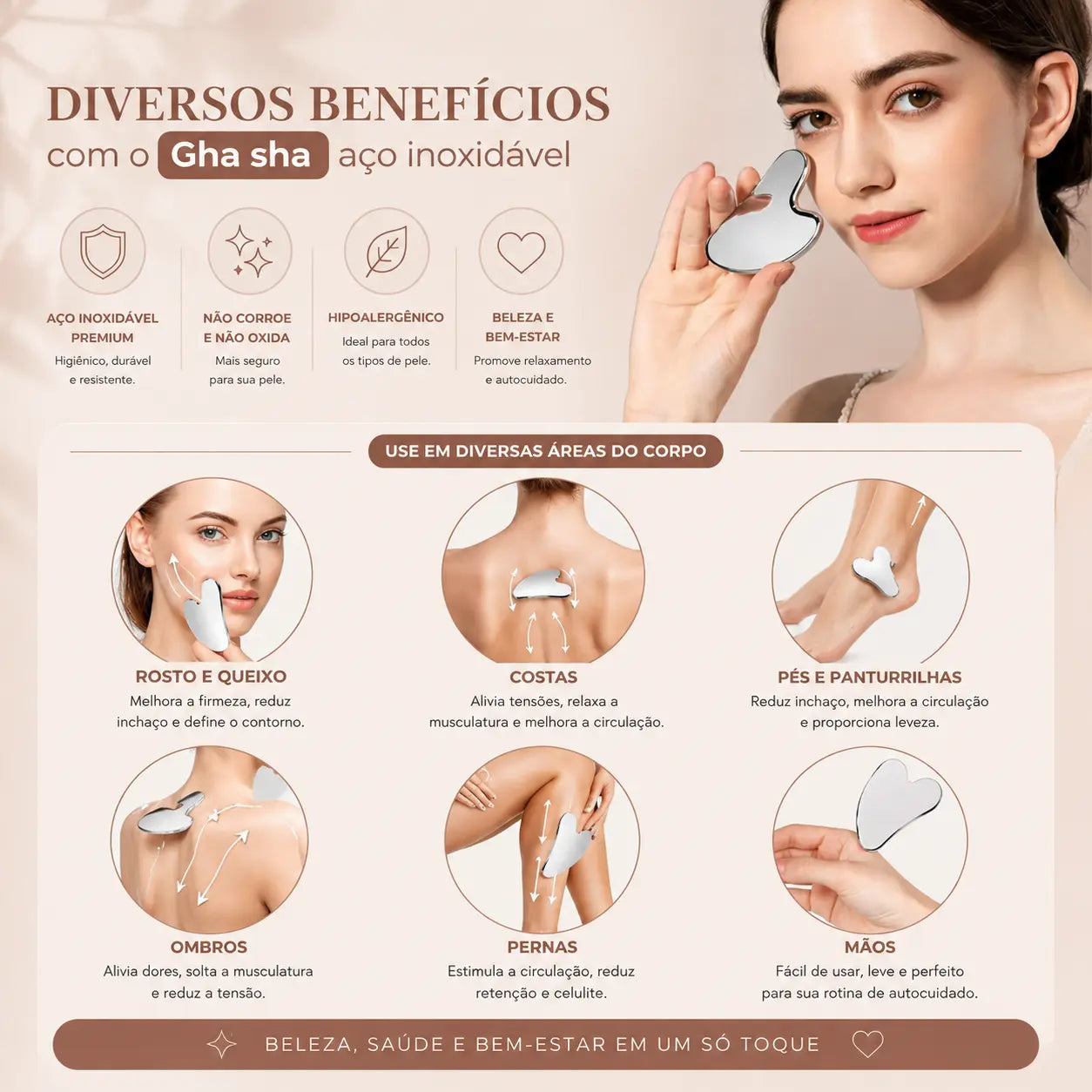 Gua Sha Facial em Aço Inox