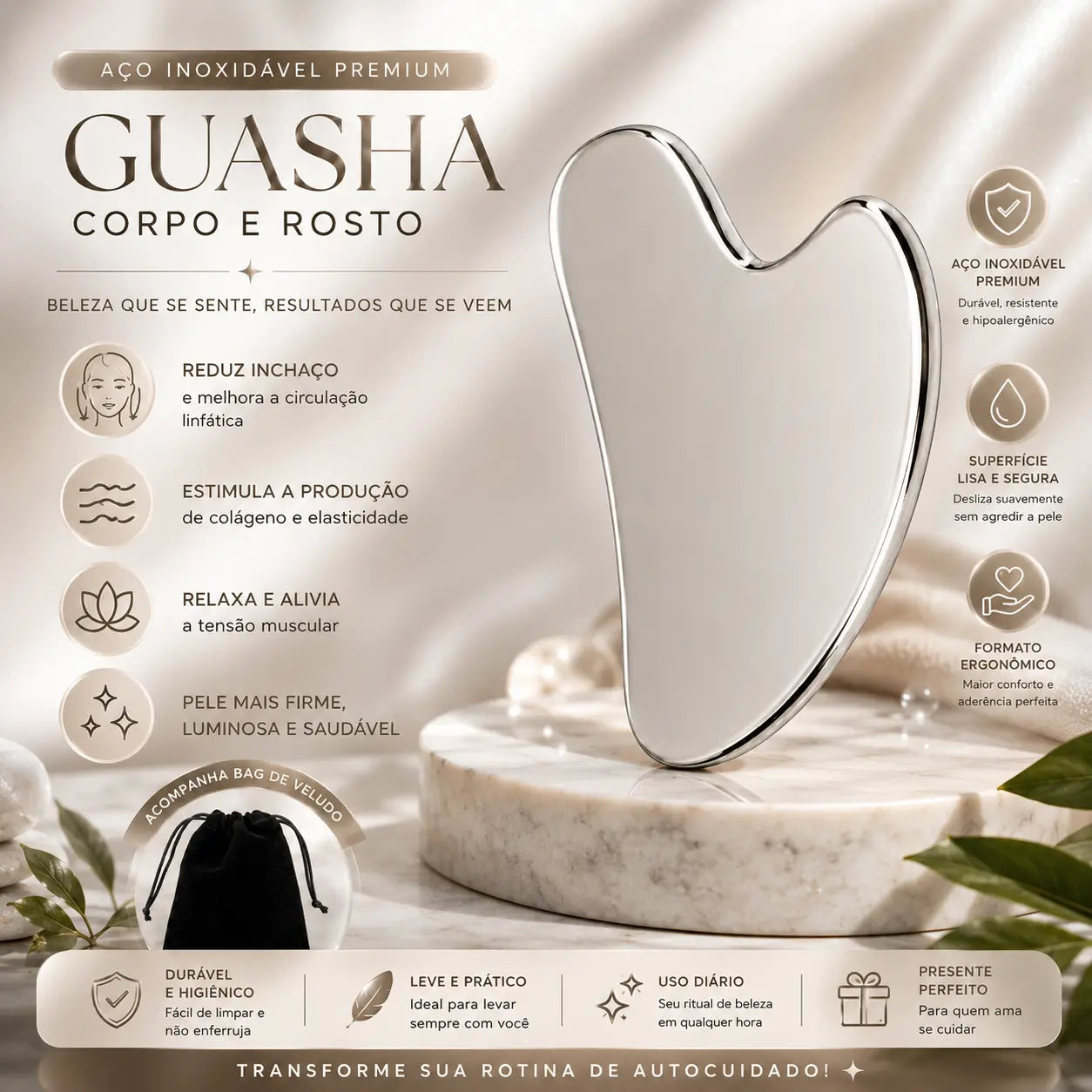 Gua Sha Facial em Aço Inox