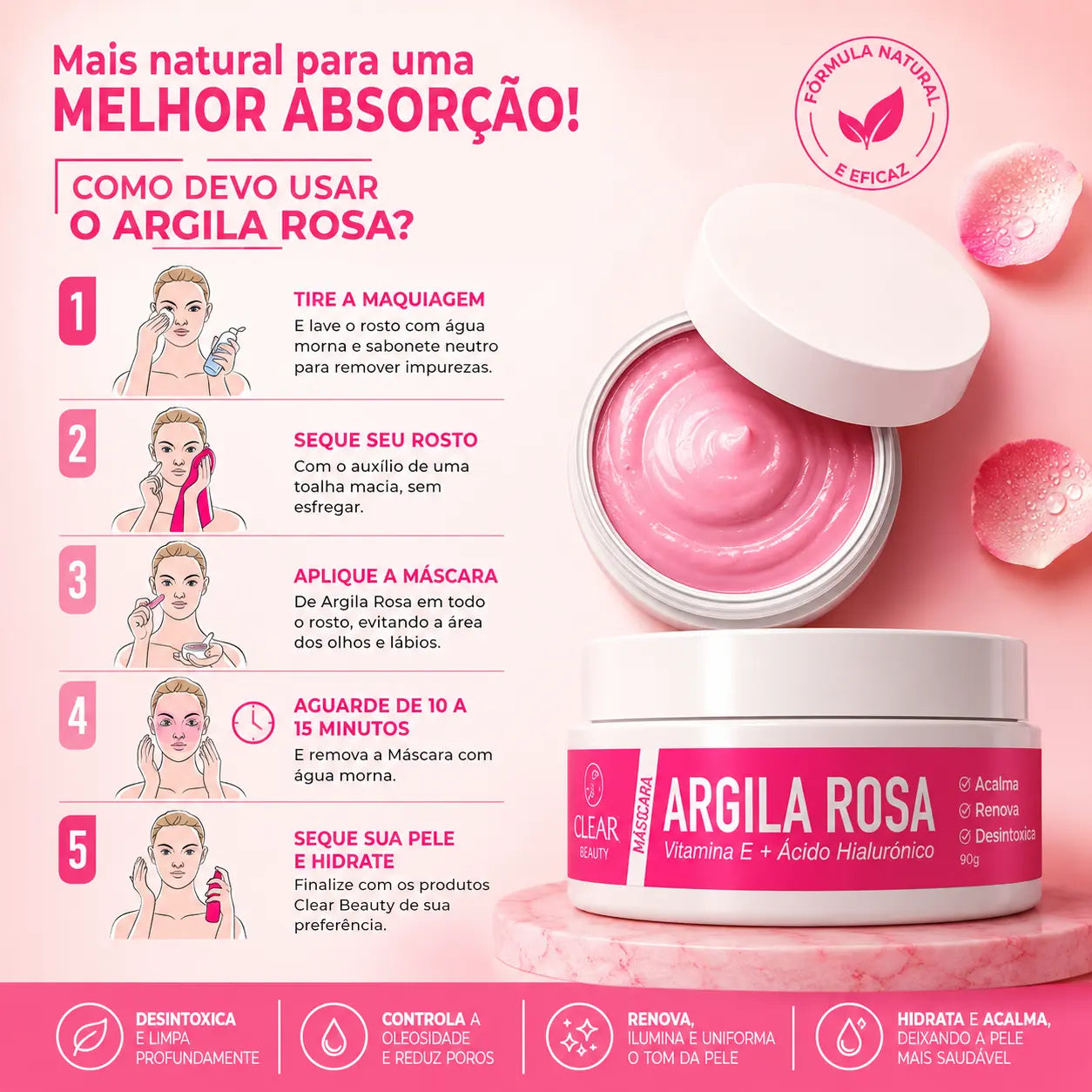 Máscara Facial 3 em 1 Com Ácido Hialurônico - 90g