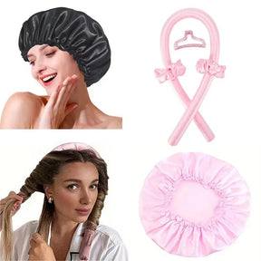 Kit Noites Onduladas – Curvador de Cabelos & Touca de Cetim Femme