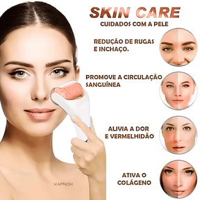 Massageador Gelado Rolo Drenagem Rosto Inchaço Rugas Limpeza