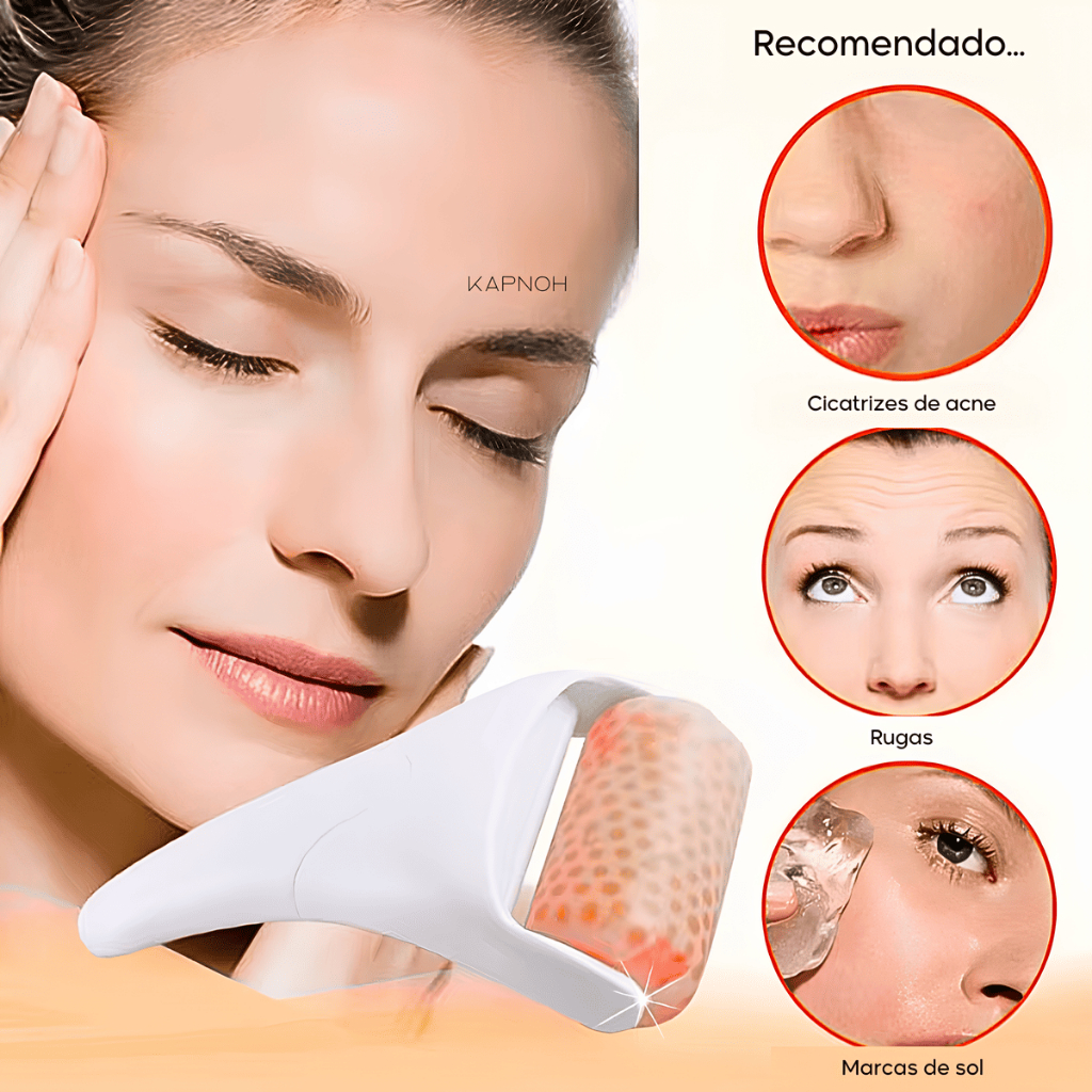 Massageador Gelado Rolo Drenagem Rosto Inchaço Rugas Limpeza