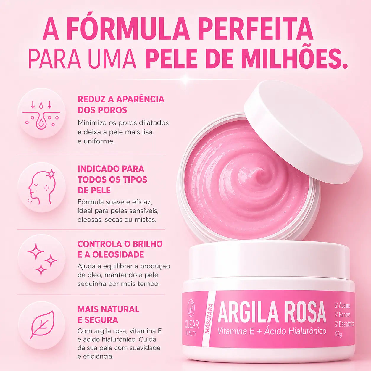 Máscara Facial 3 em 1 Com Ácido Hialurônico - 90g