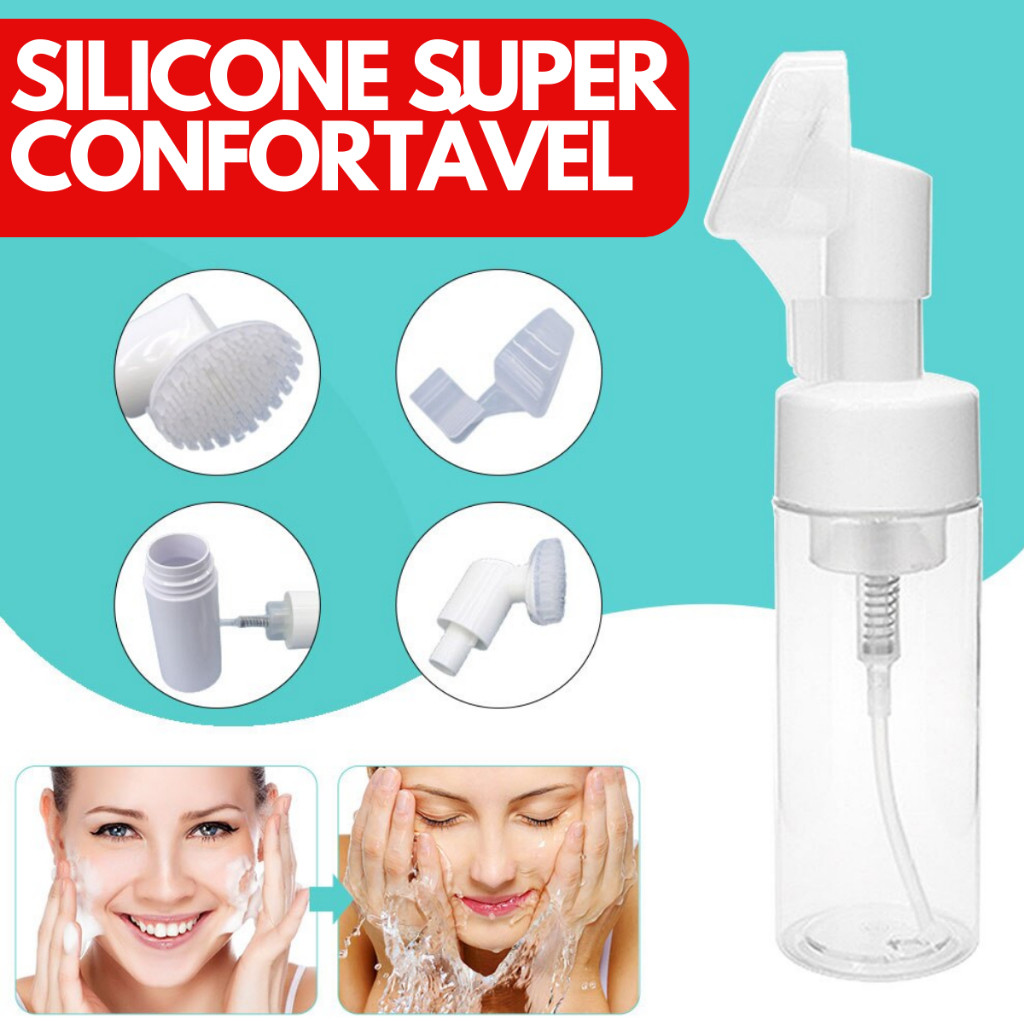 Frasco Pump Espumador Para Limpeza Facial Skin Care Com Escova De Silicone Portátil Para Viagem