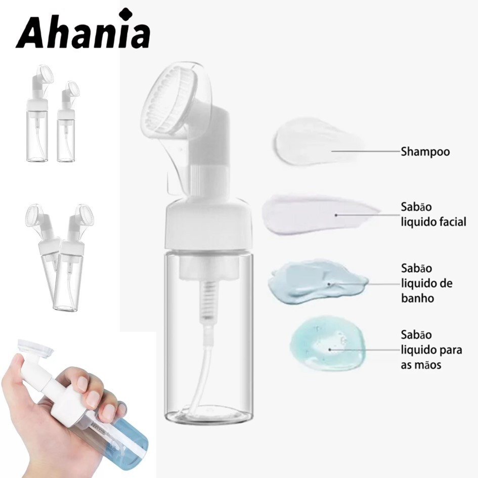 Frasco Pump Espumador Para Limpeza Facial Skin Care Com Escova De Silicone Portátil Para Viagem