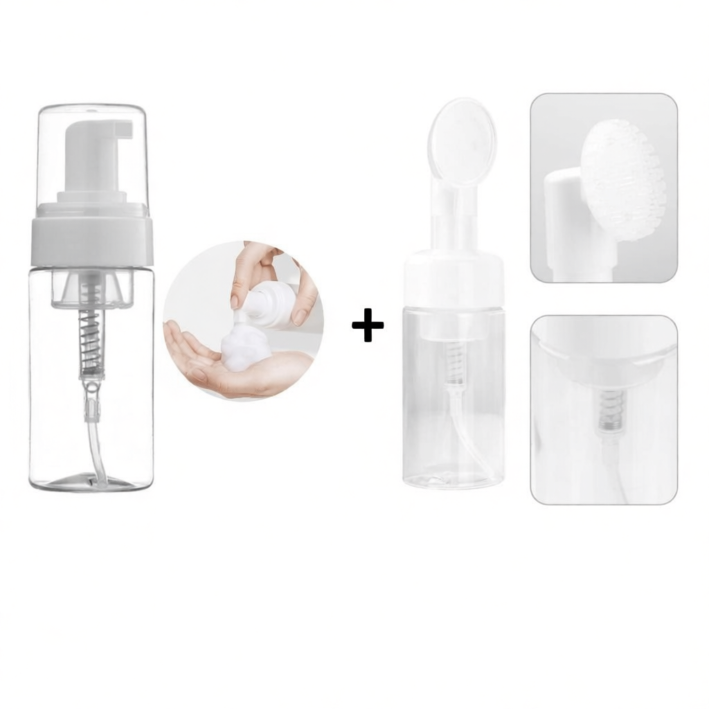 Frasco Pump Espumador Para Limpeza Facial Skin Care Com Escova De Silicone Portátil Para Viagem